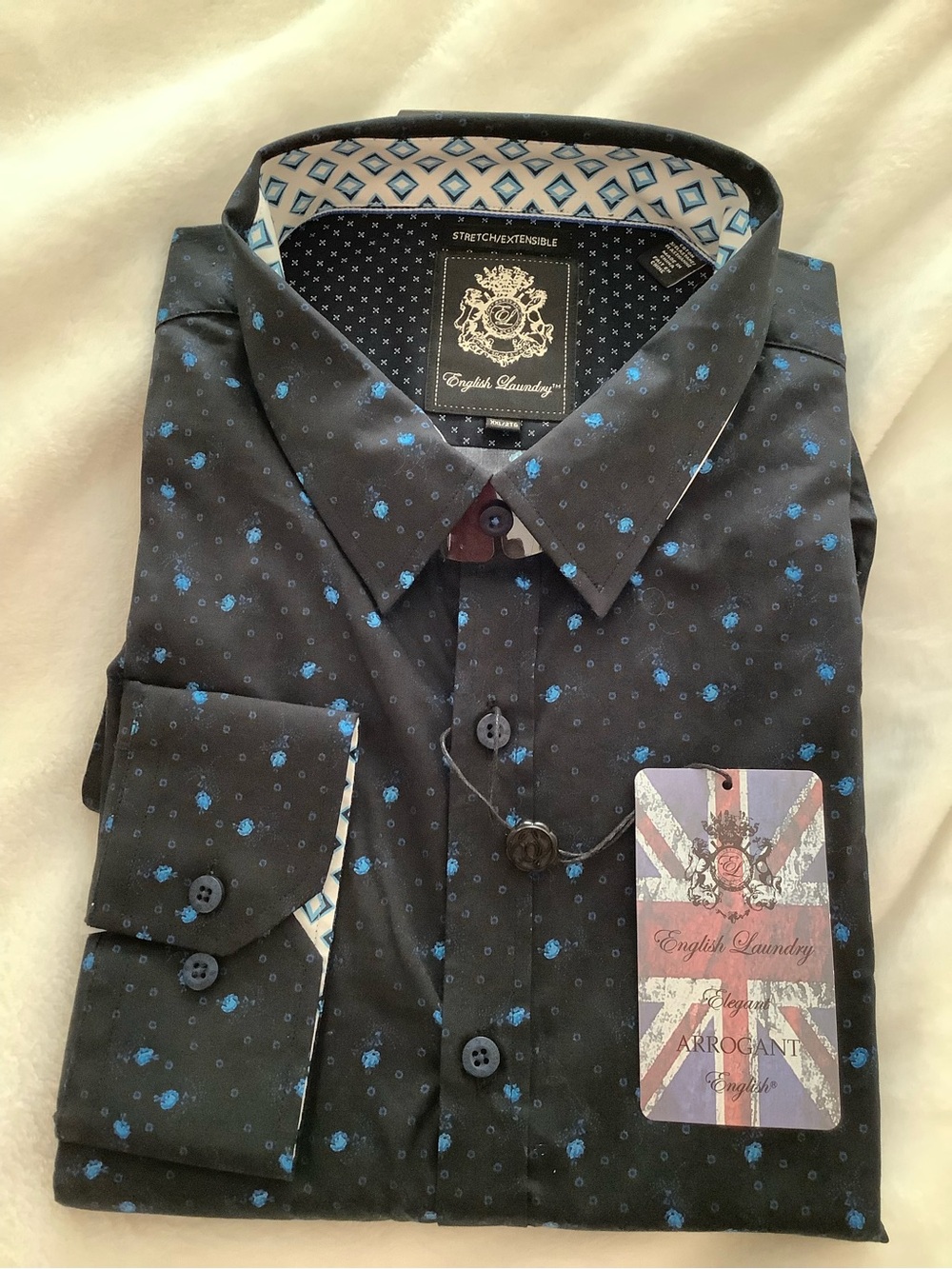 English Laundry Black Shirt with Blue Micro Print XXL
